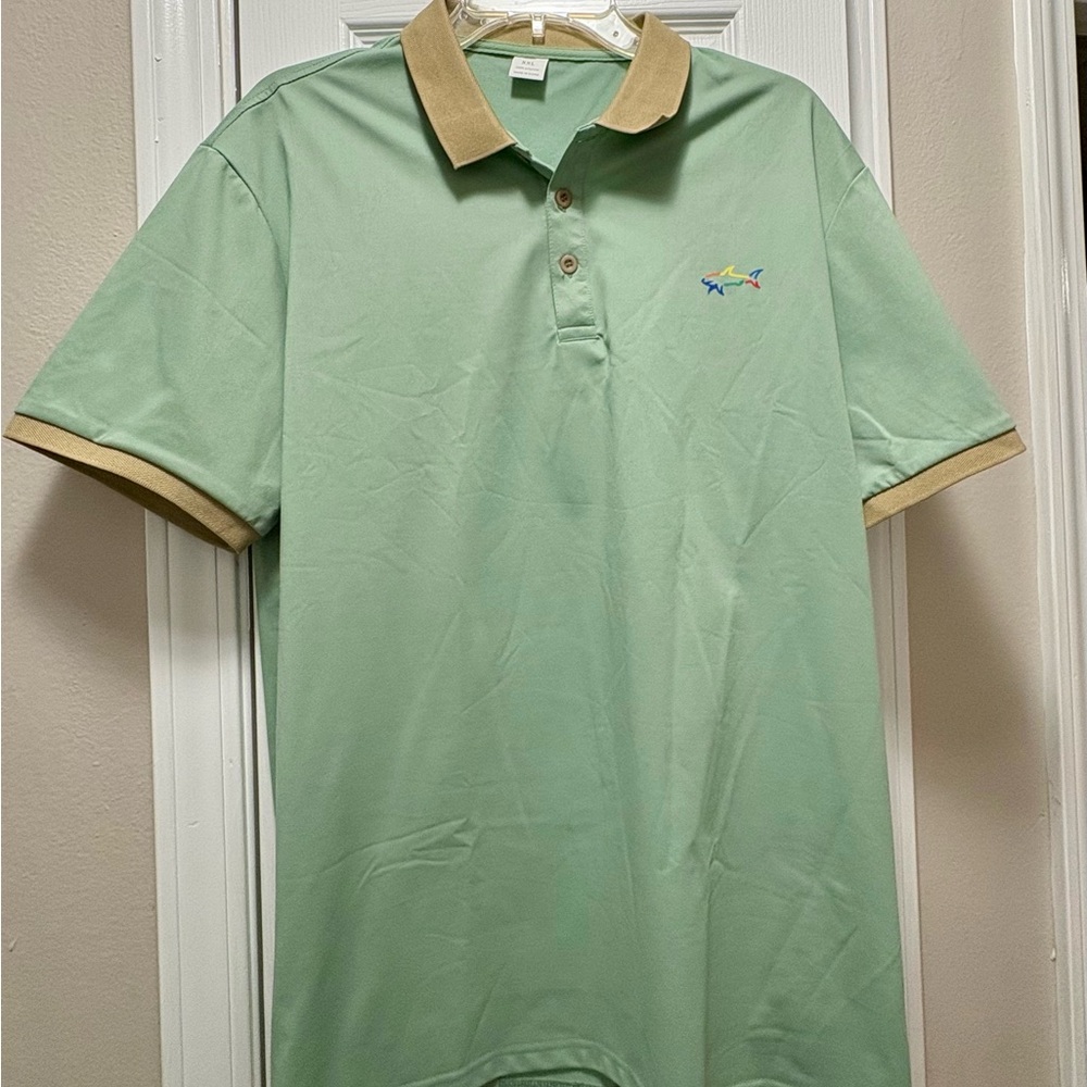 Greg Norman Collection Mint Polo with Tan Trim